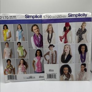 Lot of 2 Simplicity Scarf Patterns #1790 & #2170 Uncut